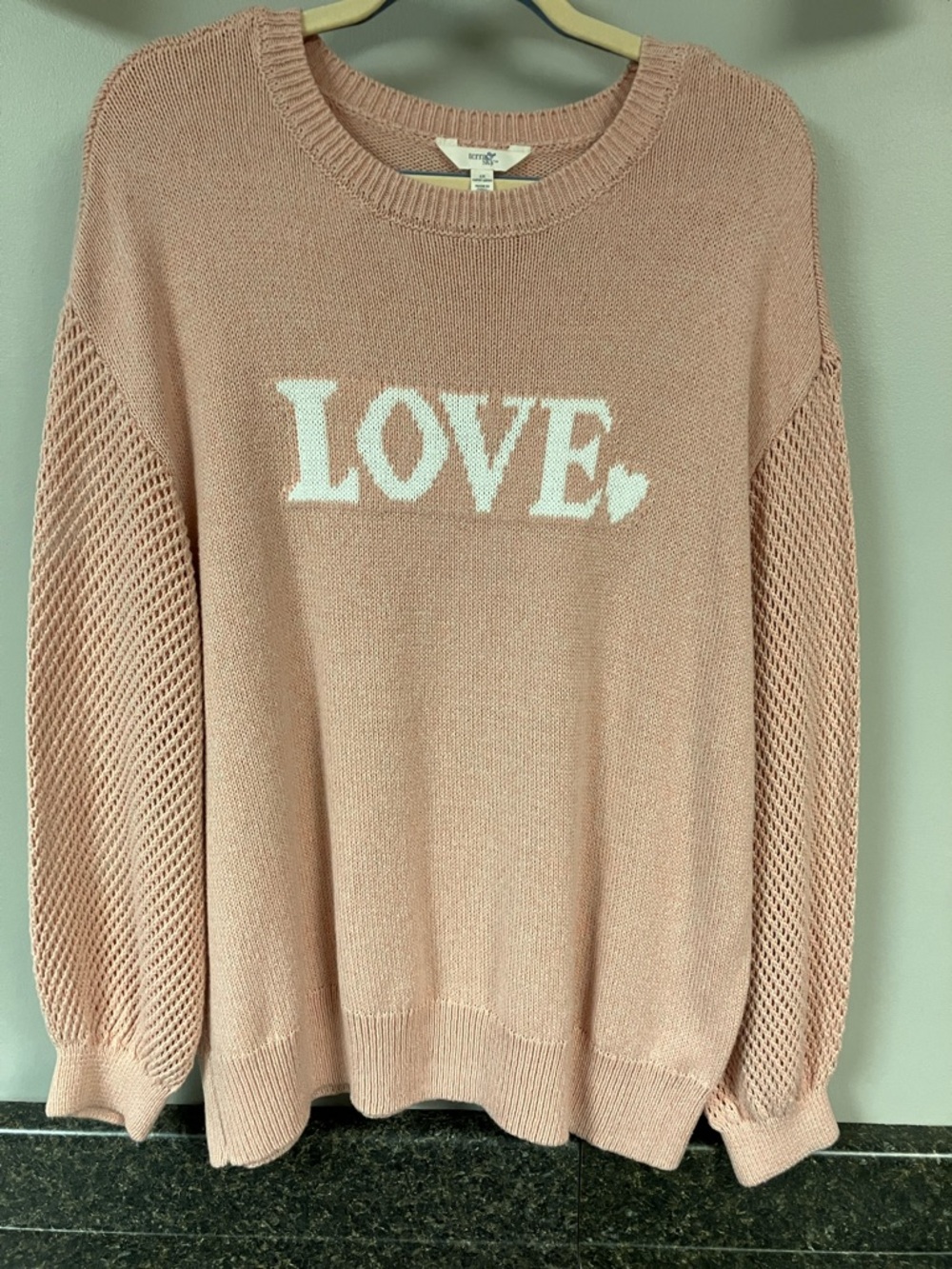 terra &Sky peach LOVE sweater w/ sleeve detail 1x